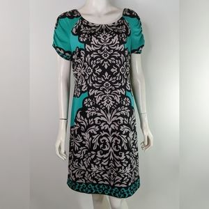 Floral Dress L Pull On Green Black INC Tropical Stretch